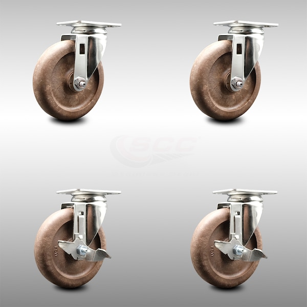 Service Caster 5 Inch 316SS High Temp Glass Filled Nylon Swivel Top Plate Caster Brakes, 2PK SCC-SS31620S514-GFNSHT-2-TLB-2 - main